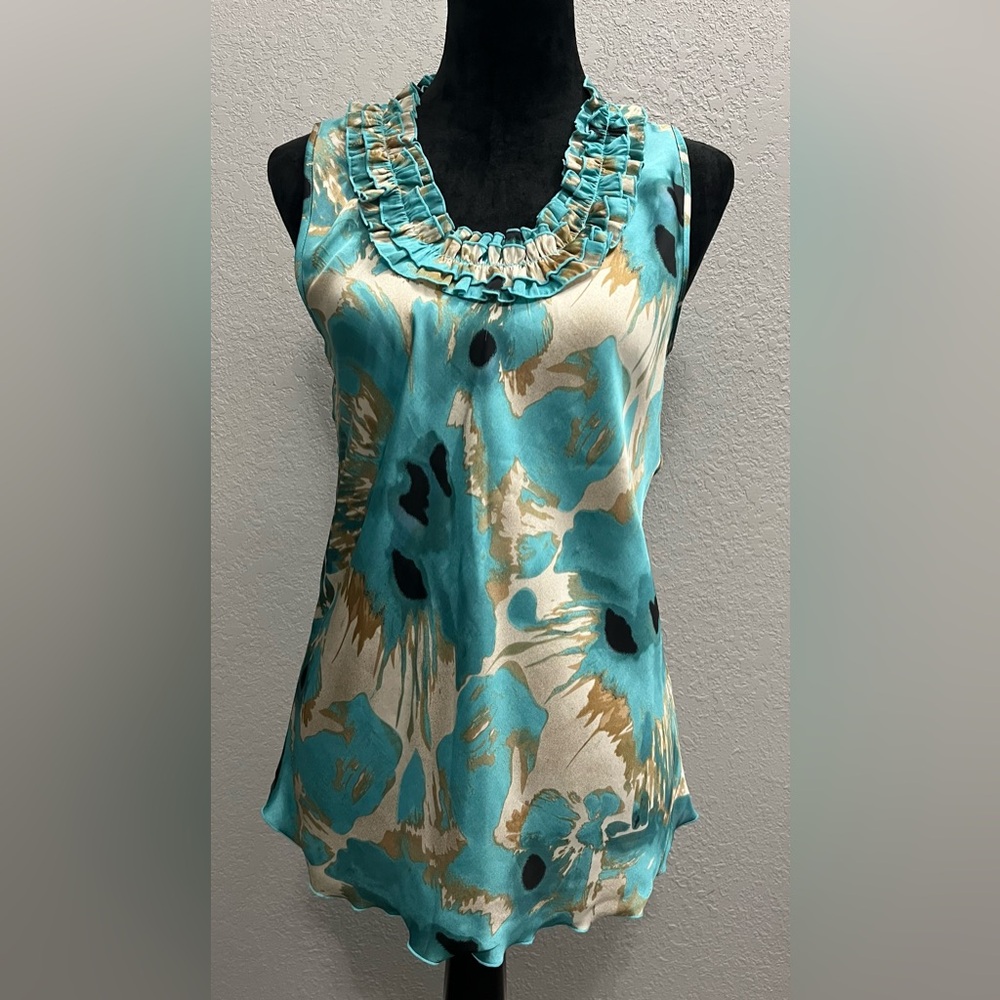New Directions Floral Print Sleeveless, Ruched Scoop Neck Shirt-Sz Women’s Small